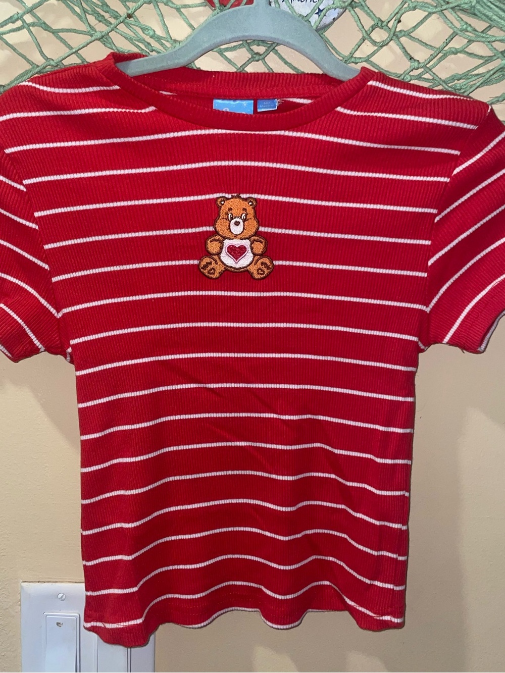 care bears cute slim fit red and white striped tee